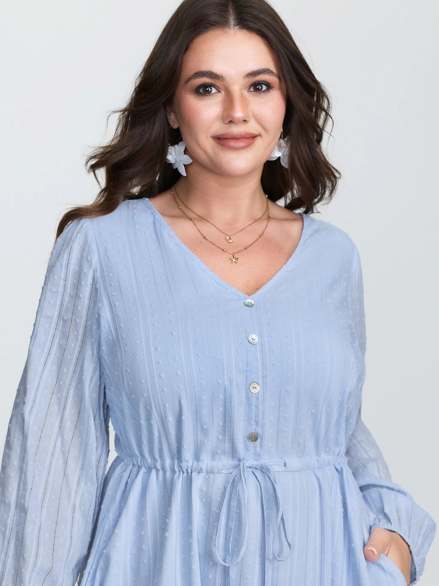 Cotton Striped Waist-Drawstring Tiered Midi Dress sold by Bloomchic product image thumbnail 2