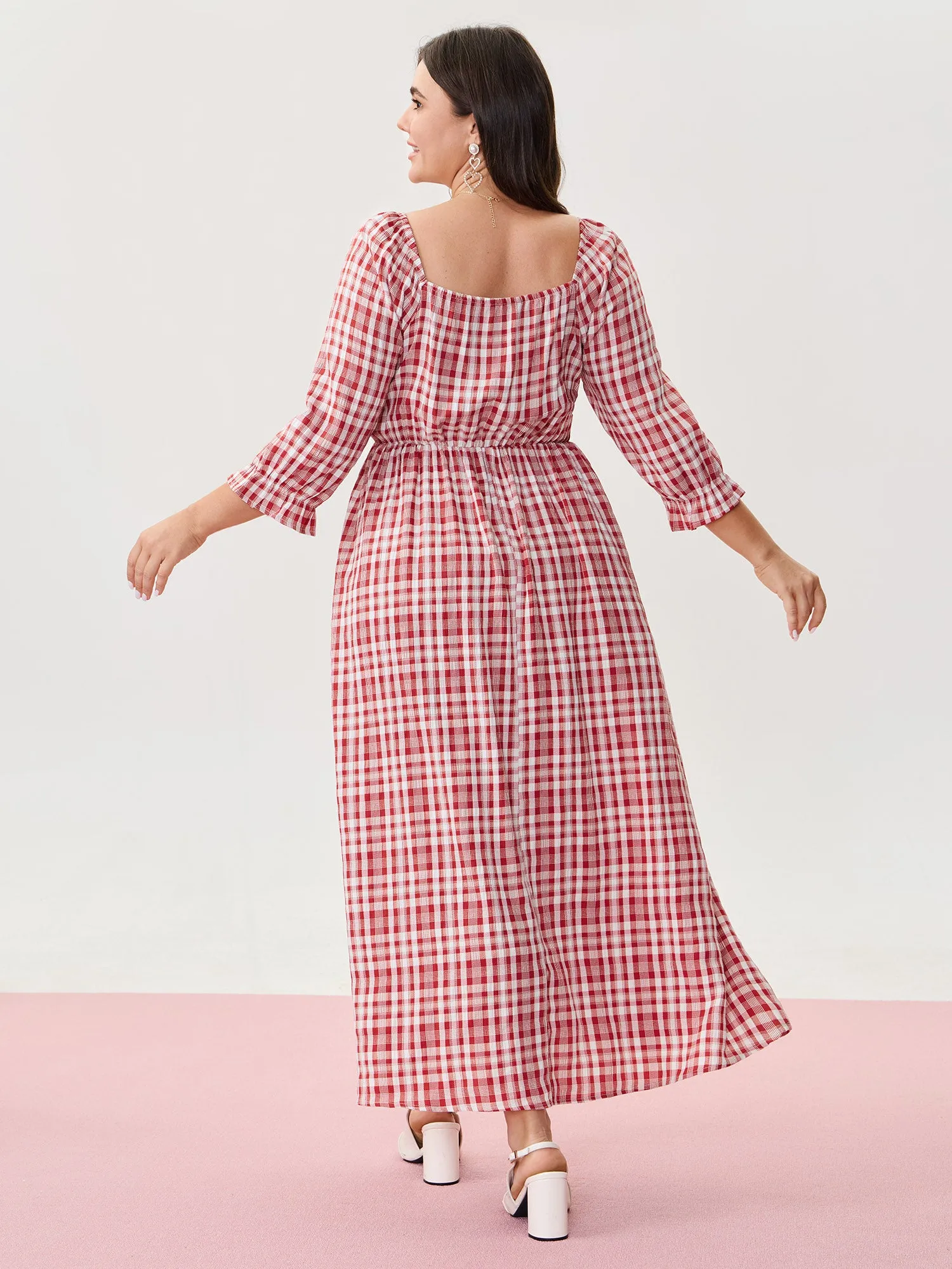 Checkered Print Pockets Button Maxi Dress sold by Bloomchic product image thumbnail 5