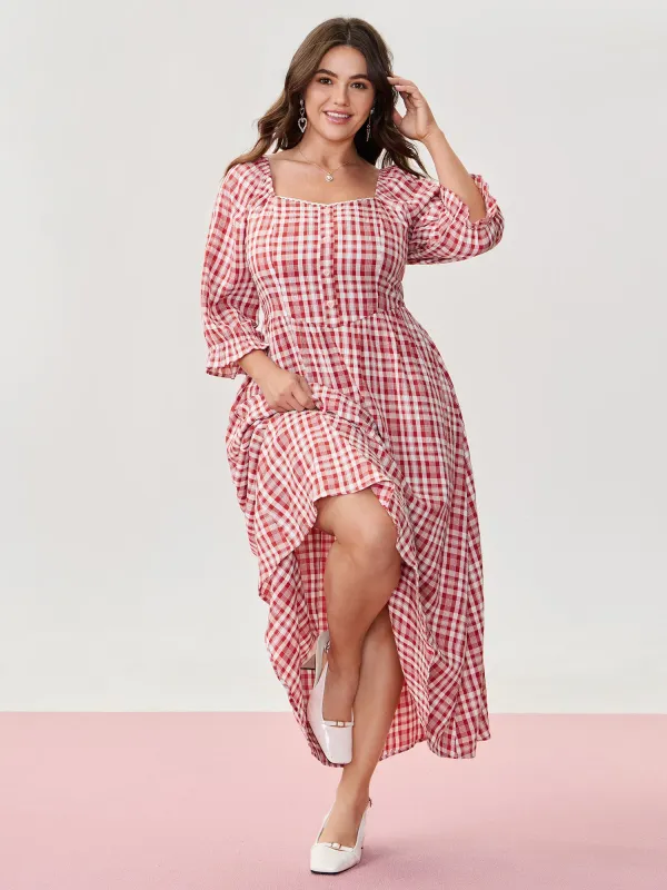 Checkered Print Pockets Button Maxi Dress sold by Bloomchic