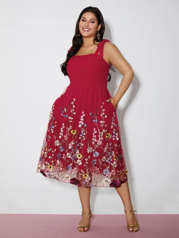 Floral Hem Shoulder-Tie Midi Dress sold by Bloomchic