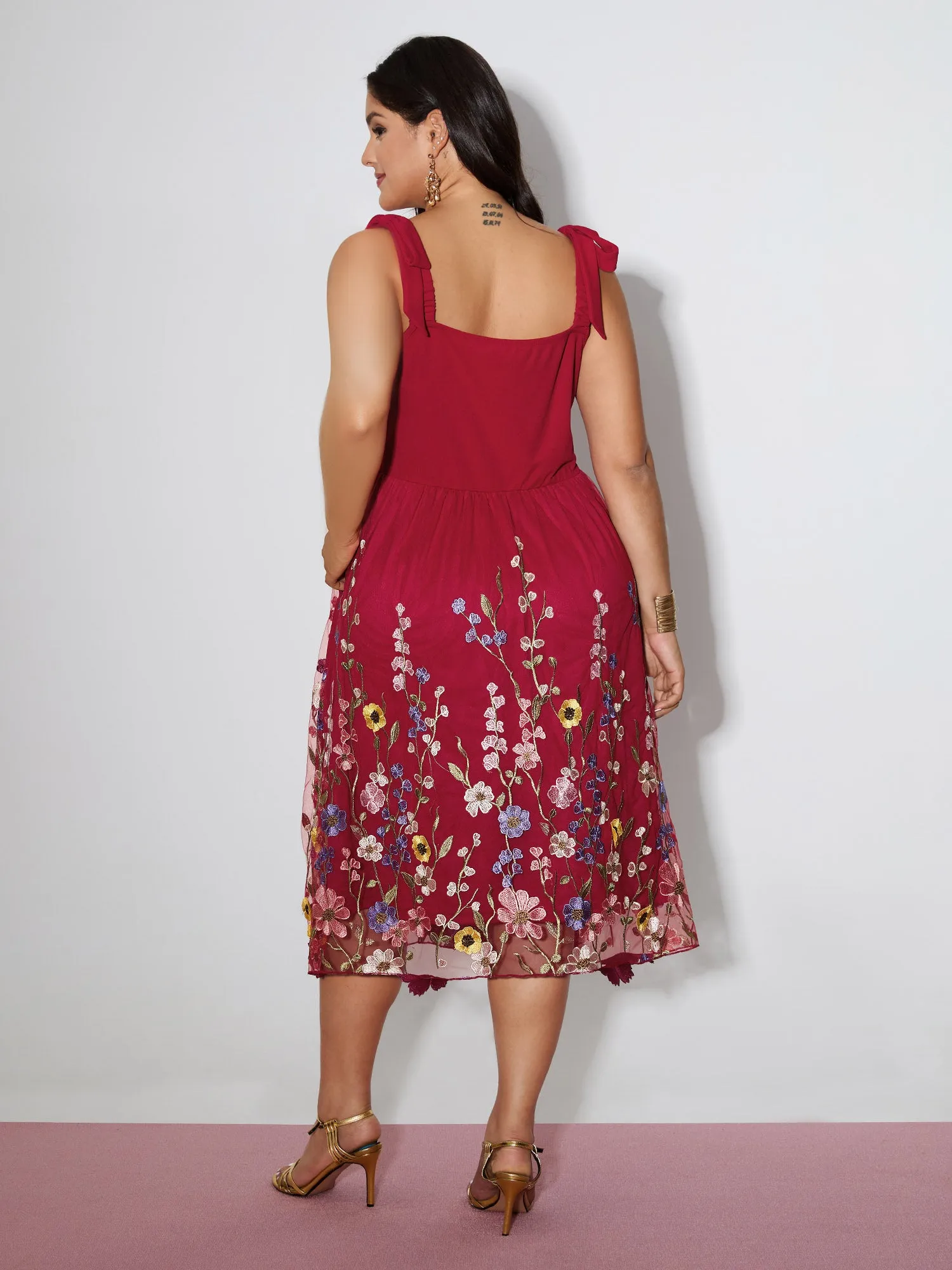 Floral Hem Shoulder-Tie Midi Dress sold by Bloomchic product image thumbnail 5