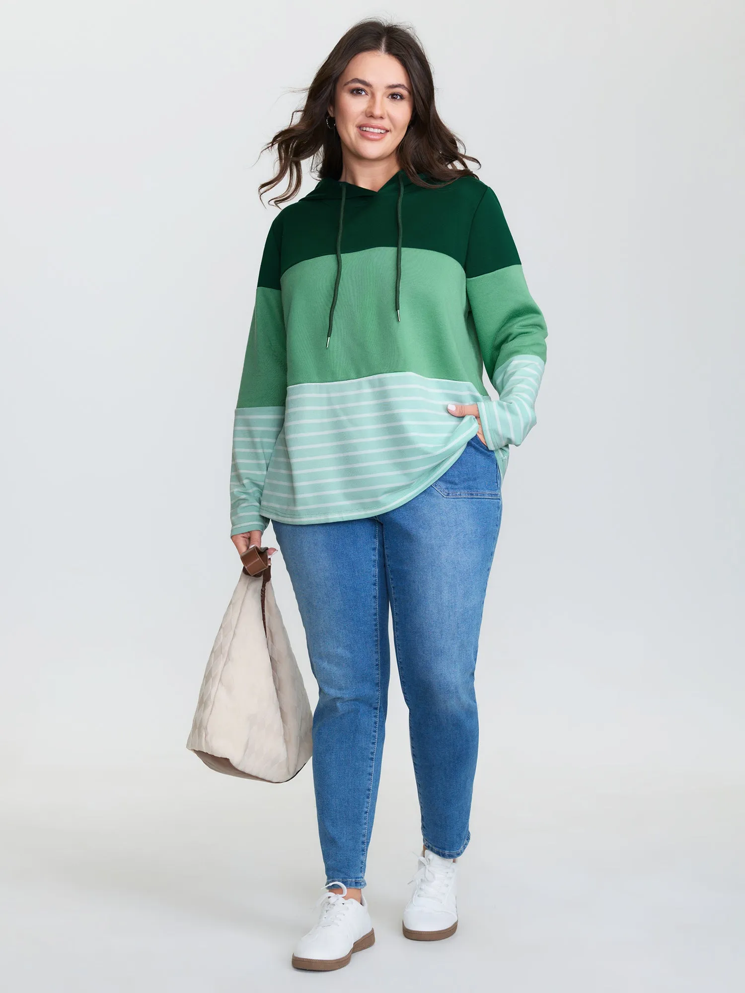 Patchwork Striped Drawstring Hoodie sold by Bloomchic product image thumbnail 3