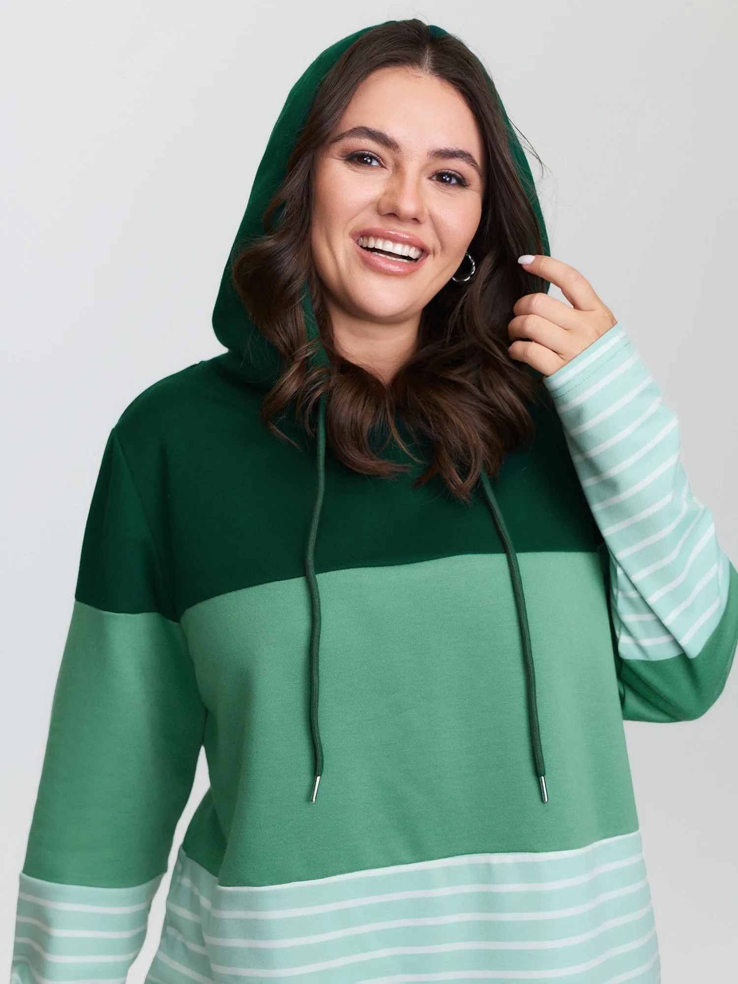 Patchwork Striped Drawstring Hoodie sold by Bloomchic product image thumbnail 2