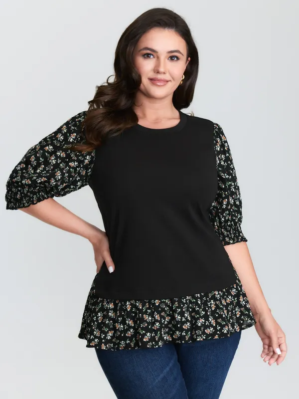 2-in-1 Floral Print Knit Top sold by Bloomchic