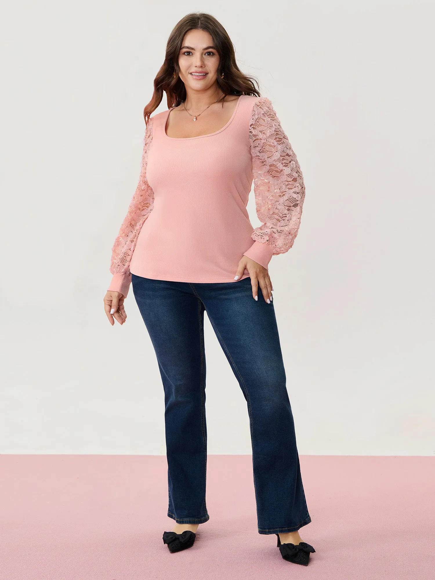 Lace Sleeve 3D Floral Knit Top sold by Bloomchic product image thumbnail 2