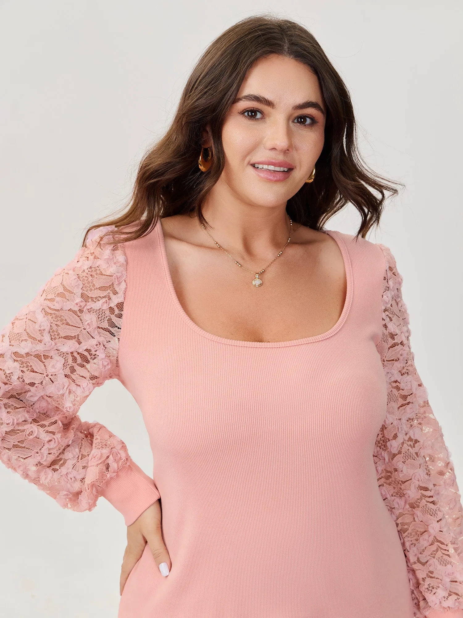 Lace Sleeve 3D Floral Knit Top sold by Bloomchic product image thumbnail 3