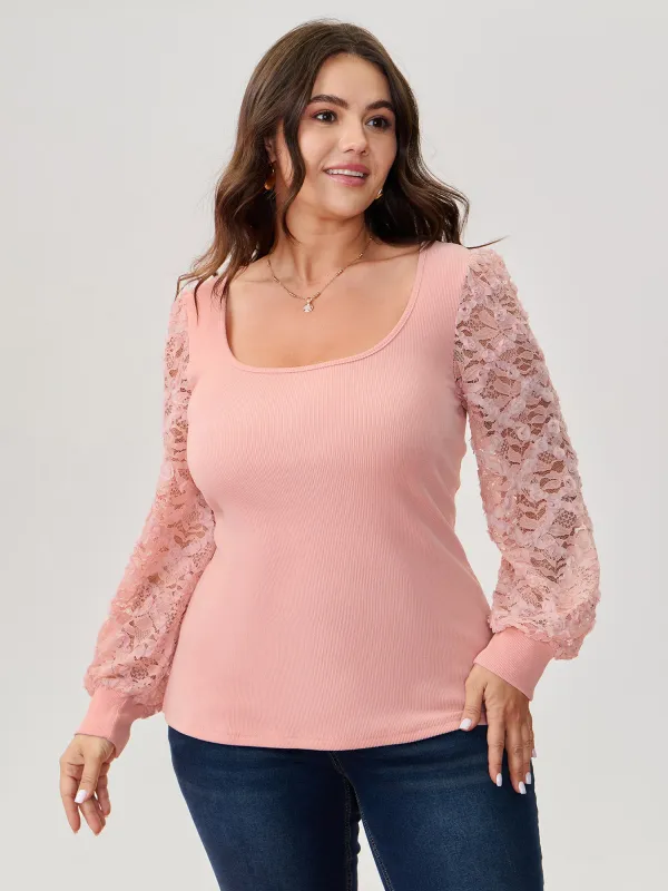 Lace Sleeve 3D Floral Knit Top sold by Bloomchic