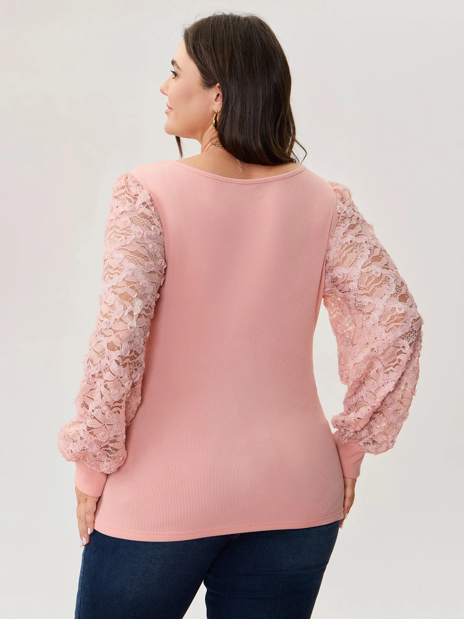 Lace Sleeve 3D Floral Knit Top sold by Bloomchic product image thumbnail 4