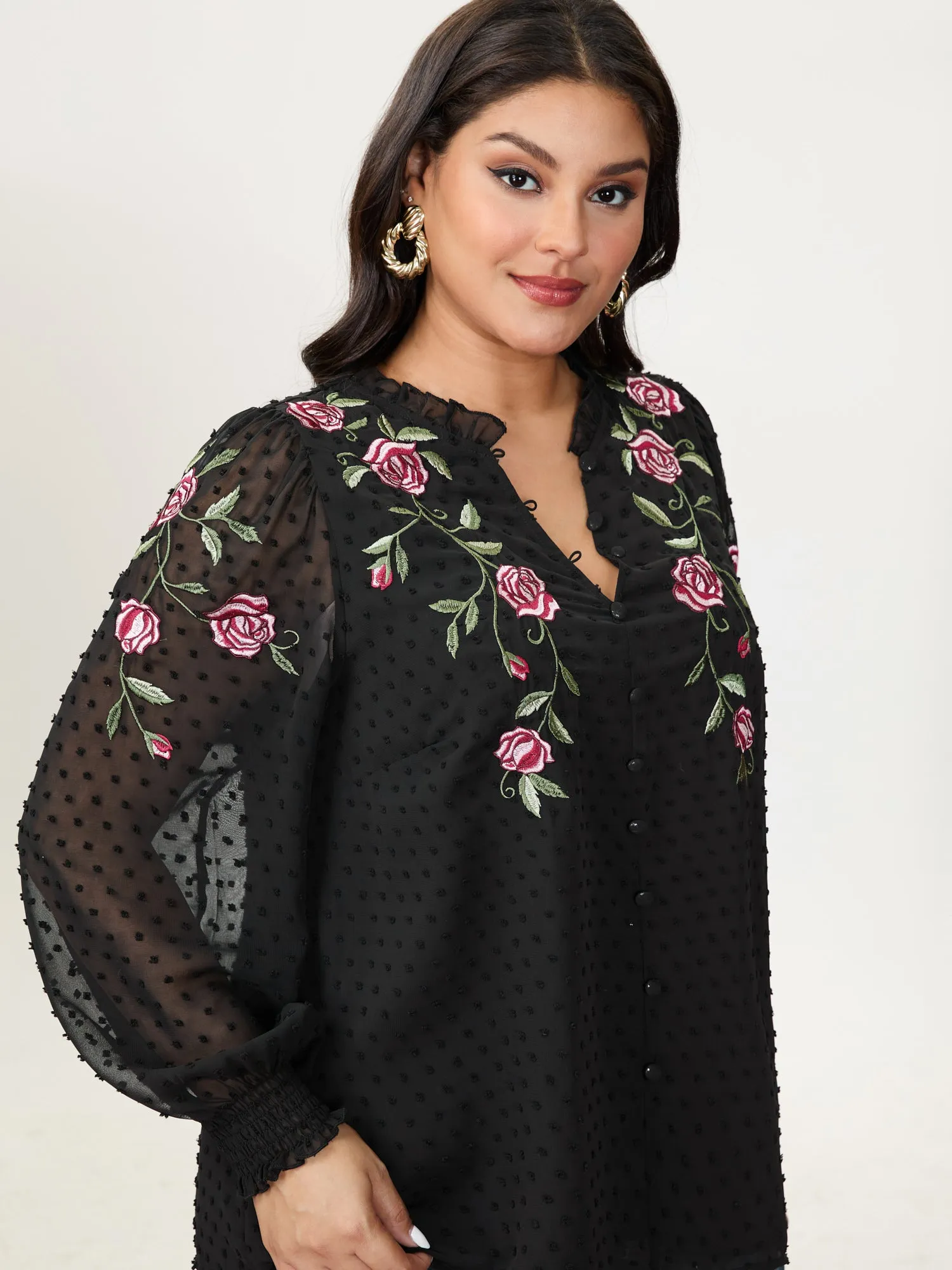 Rose Embroidered Textured Sheer Blouse sold by Bloomchic product image thumbnail 3
