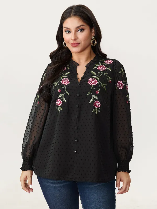 Rose Embroidered Textured Sheer Blouse sold by Bloomchic
