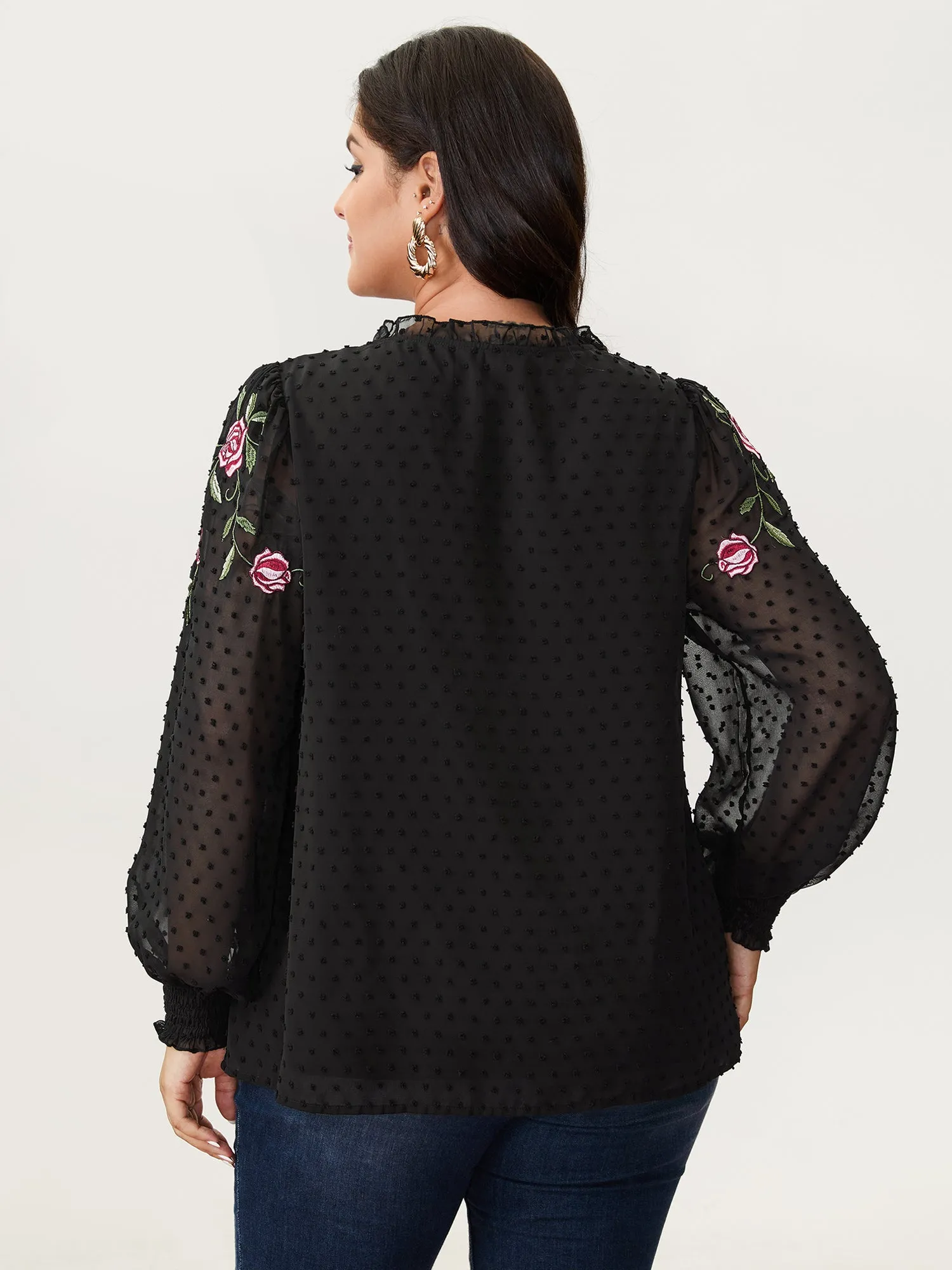 Rose Embroidered Textured Sheer Blouse sold by Bloomchic product image thumbnail 4