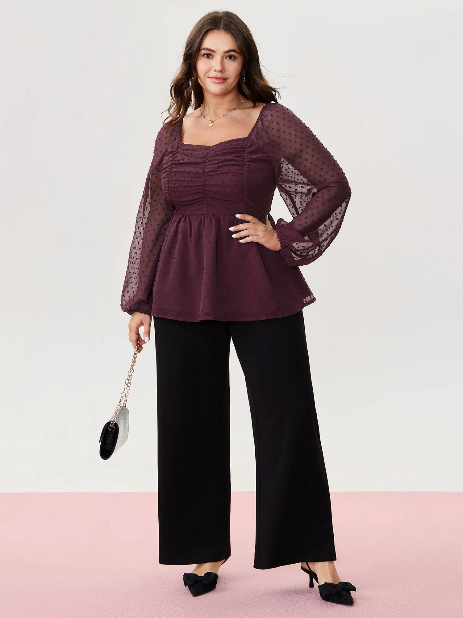 Ruched Textured Shirred Back Blouse sold by Bloomchic product image thumbnail 2