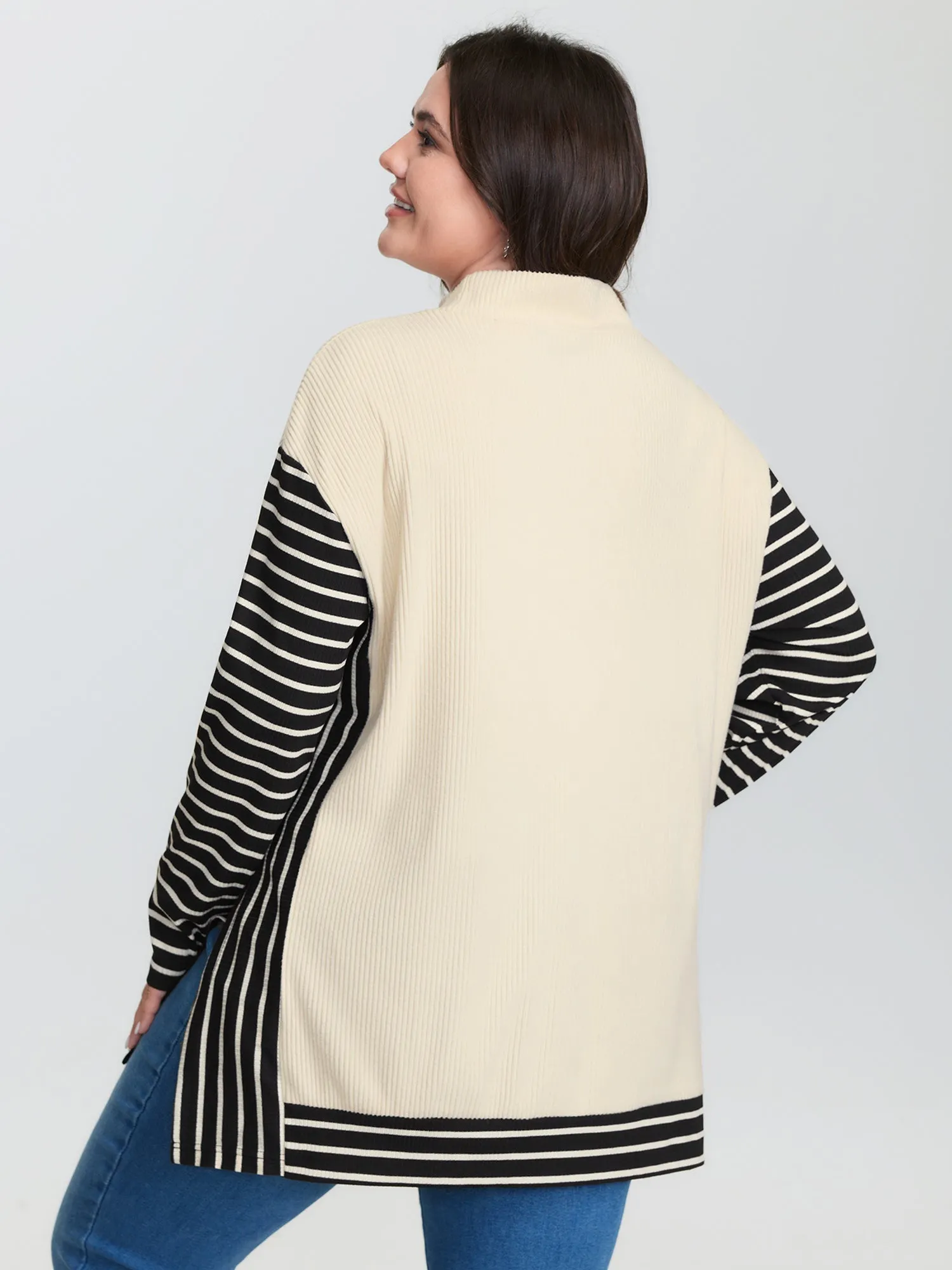 Striped Color Contrast Mockneck T-Shirt sold by Bloomchic product image thumbnail 5