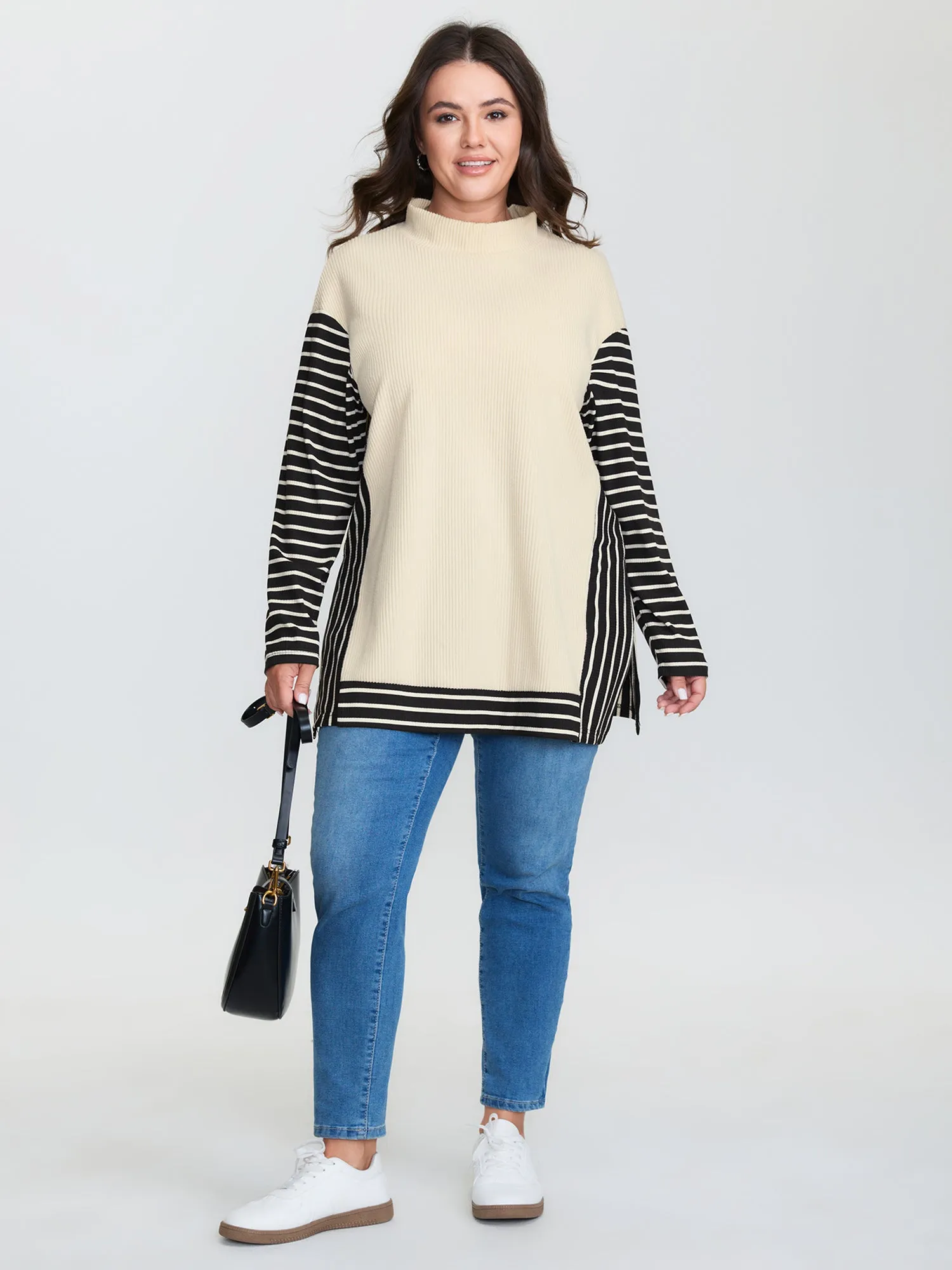 Striped Color Contrast Mockneck T-Shirt sold by Bloomchic product image thumbnail 3