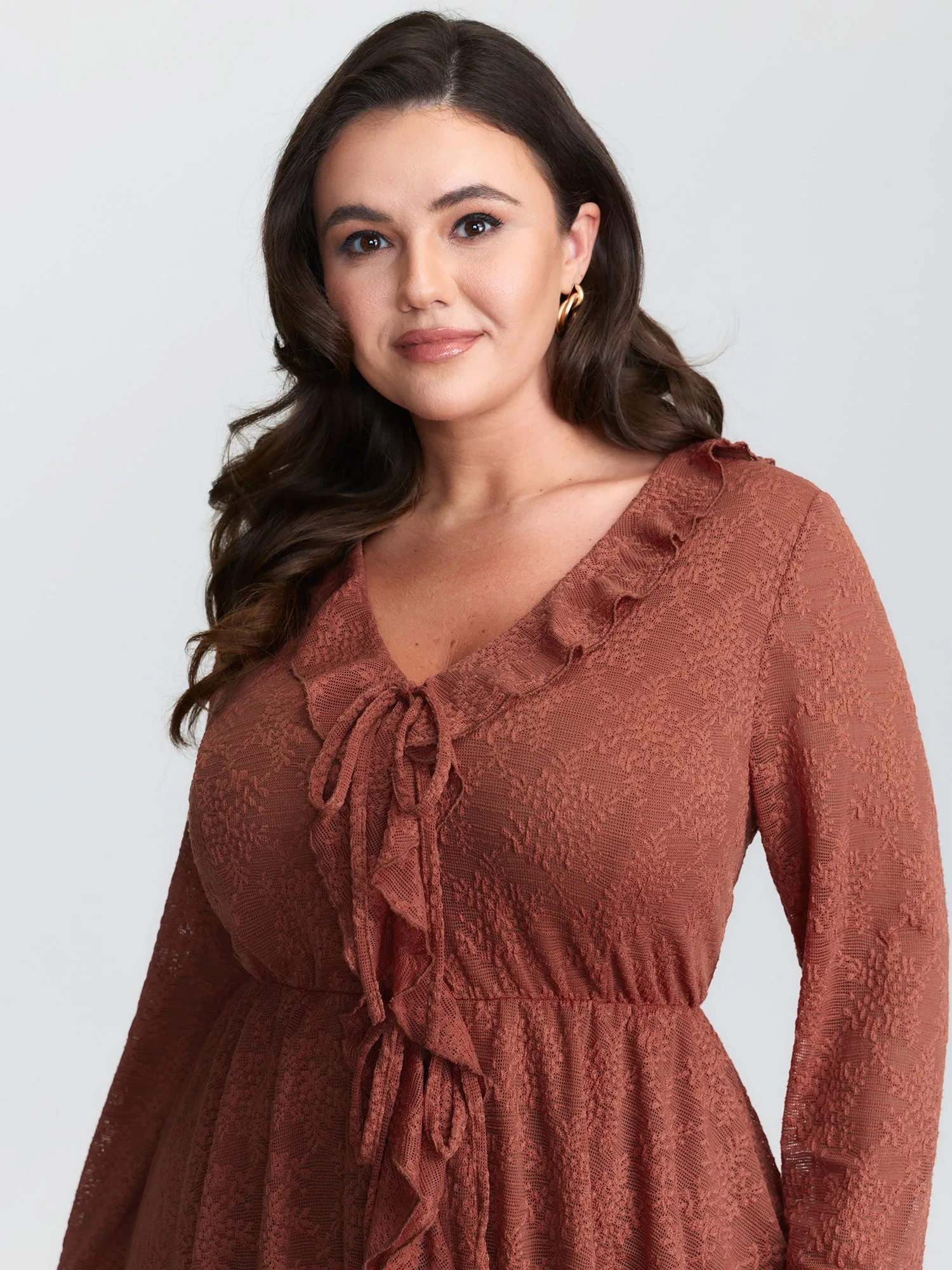 Ruffled Edge Lace Trim Tie Blouse sold by Bloomchic product image thumbnail 4