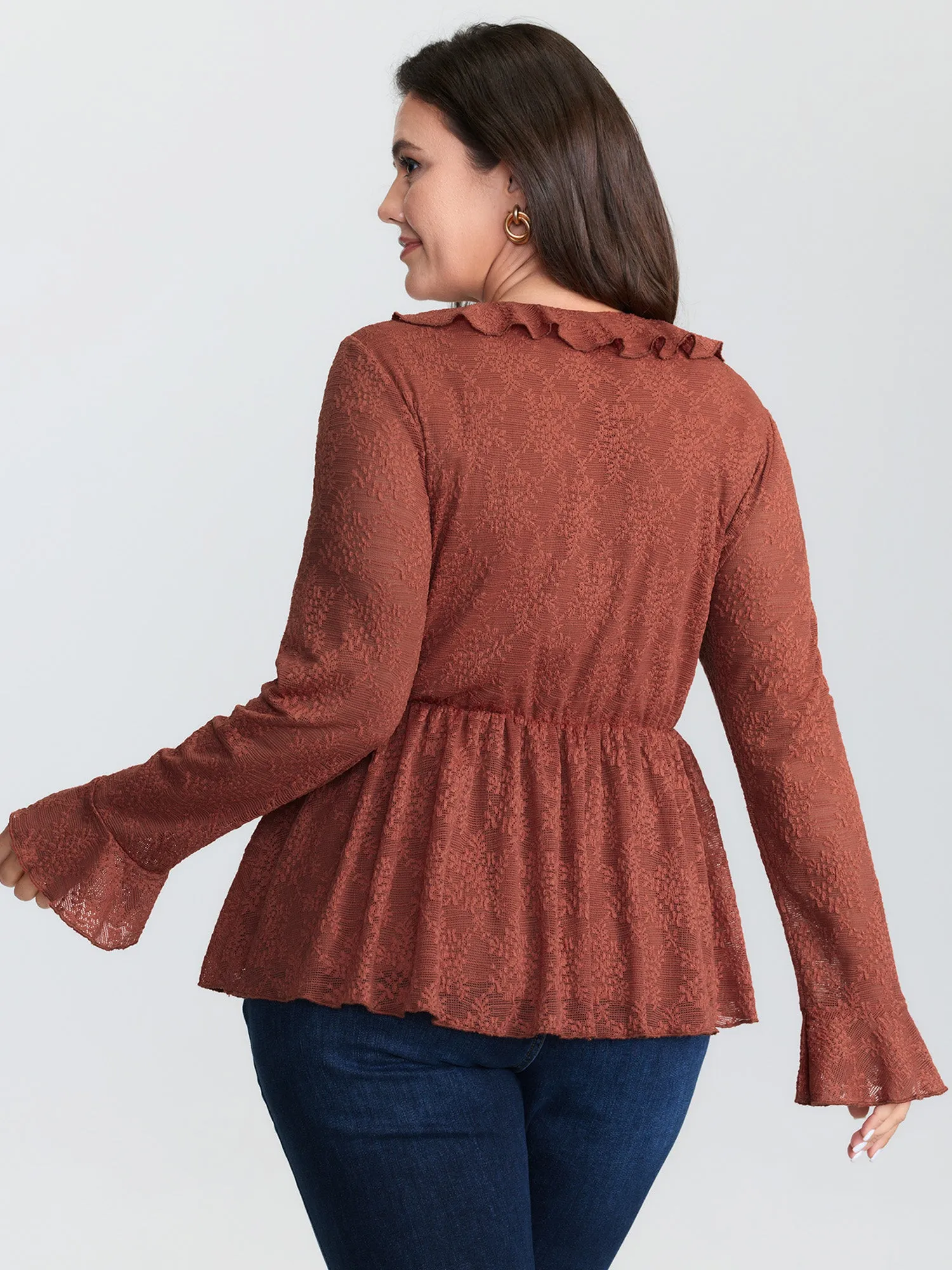 Ruffled Edge Lace Trim Tie Blouse sold by Bloomchic product image thumbnail 5