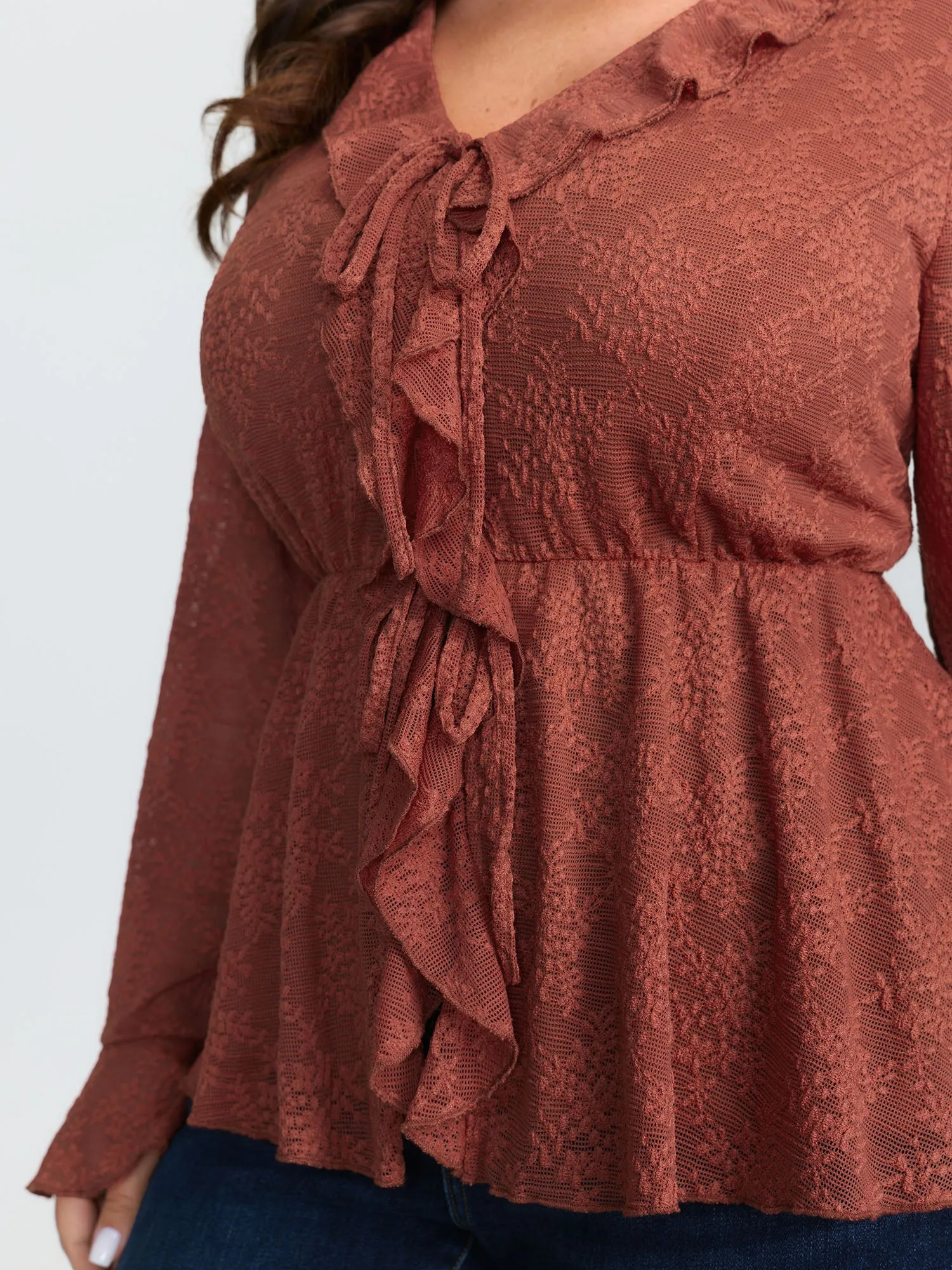 Ruffled Edge Lace Trim Tie Blouse sold by Bloomchic product image thumbnail 2