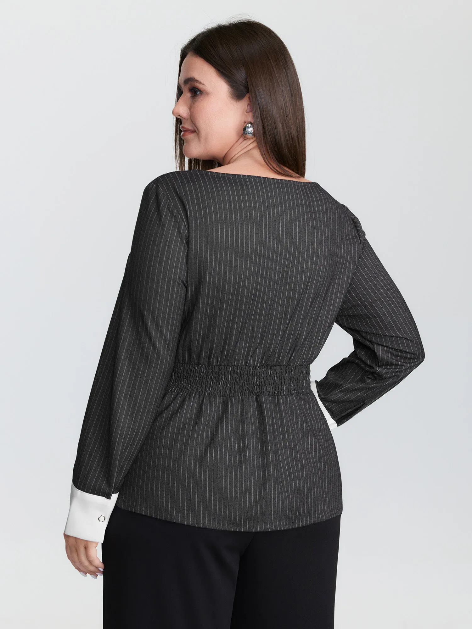 Lace Trim Neckline Shirred Blouse sold by Bloomchic product image thumbnail 4