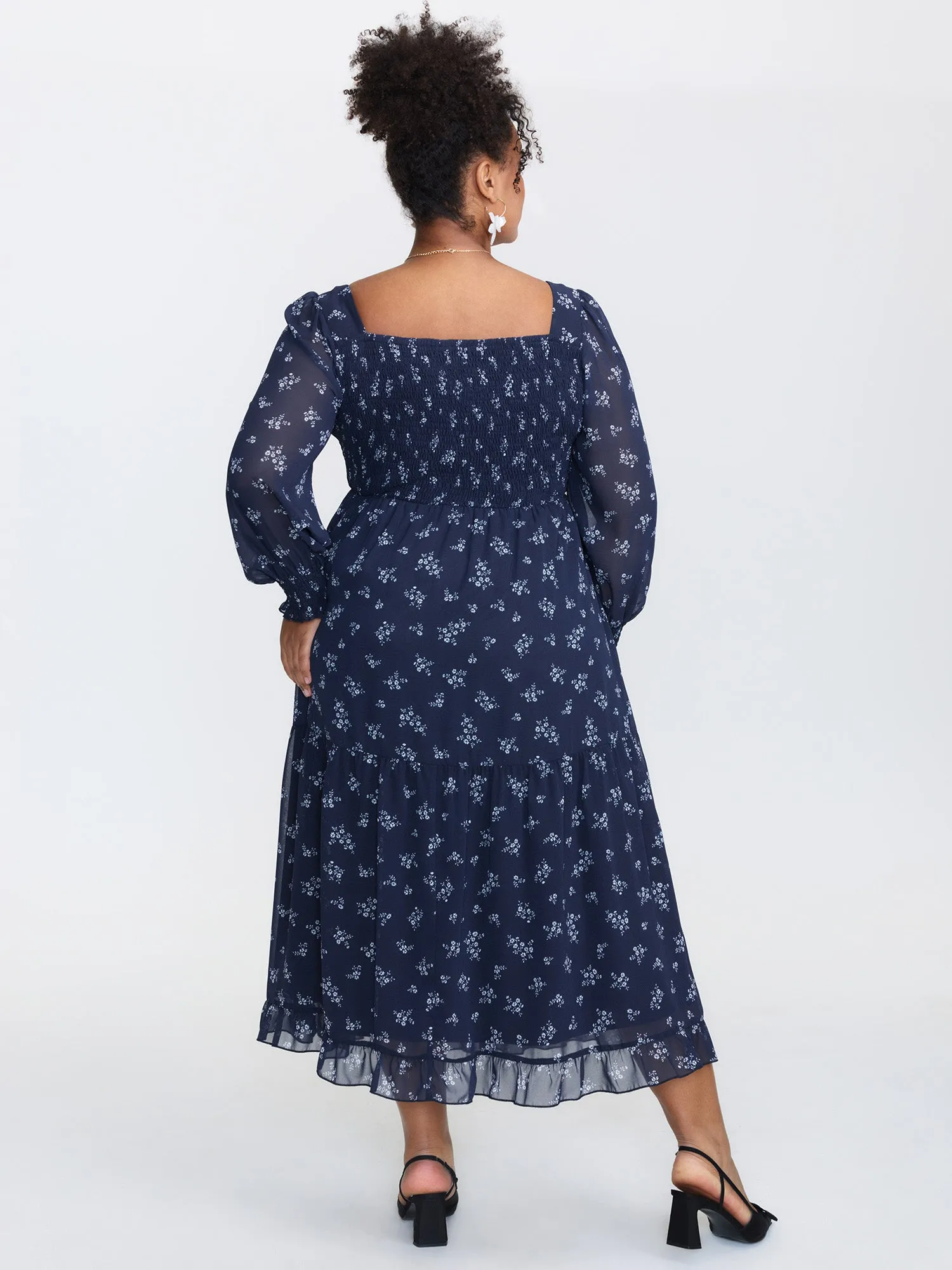Floral Print Shirred Bodice Sheer Midi Dress sold by Bloomchic product image thumbnail 5