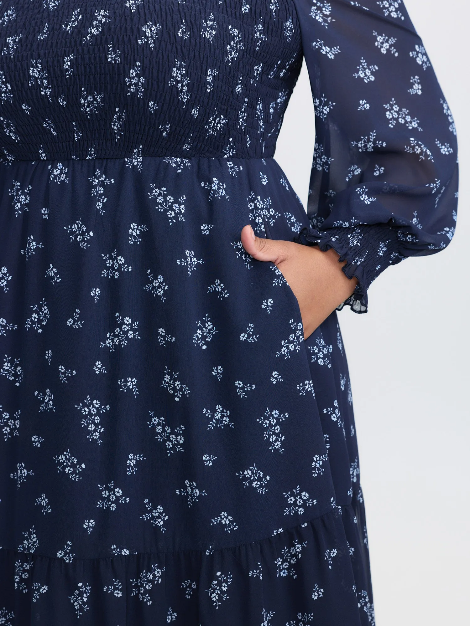 Floral Print Shirred Bodice Sheer Midi Dress sold by Bloomchic product image thumbnail 3