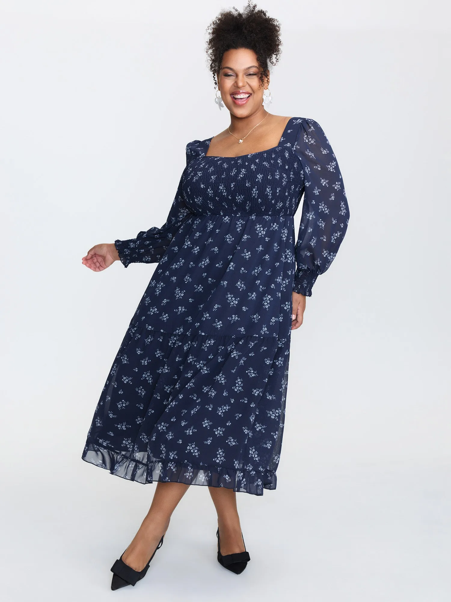 Floral Print Shirred Bodice Sheer Midi Dress sold by Bloomchic product image thumbnail 2