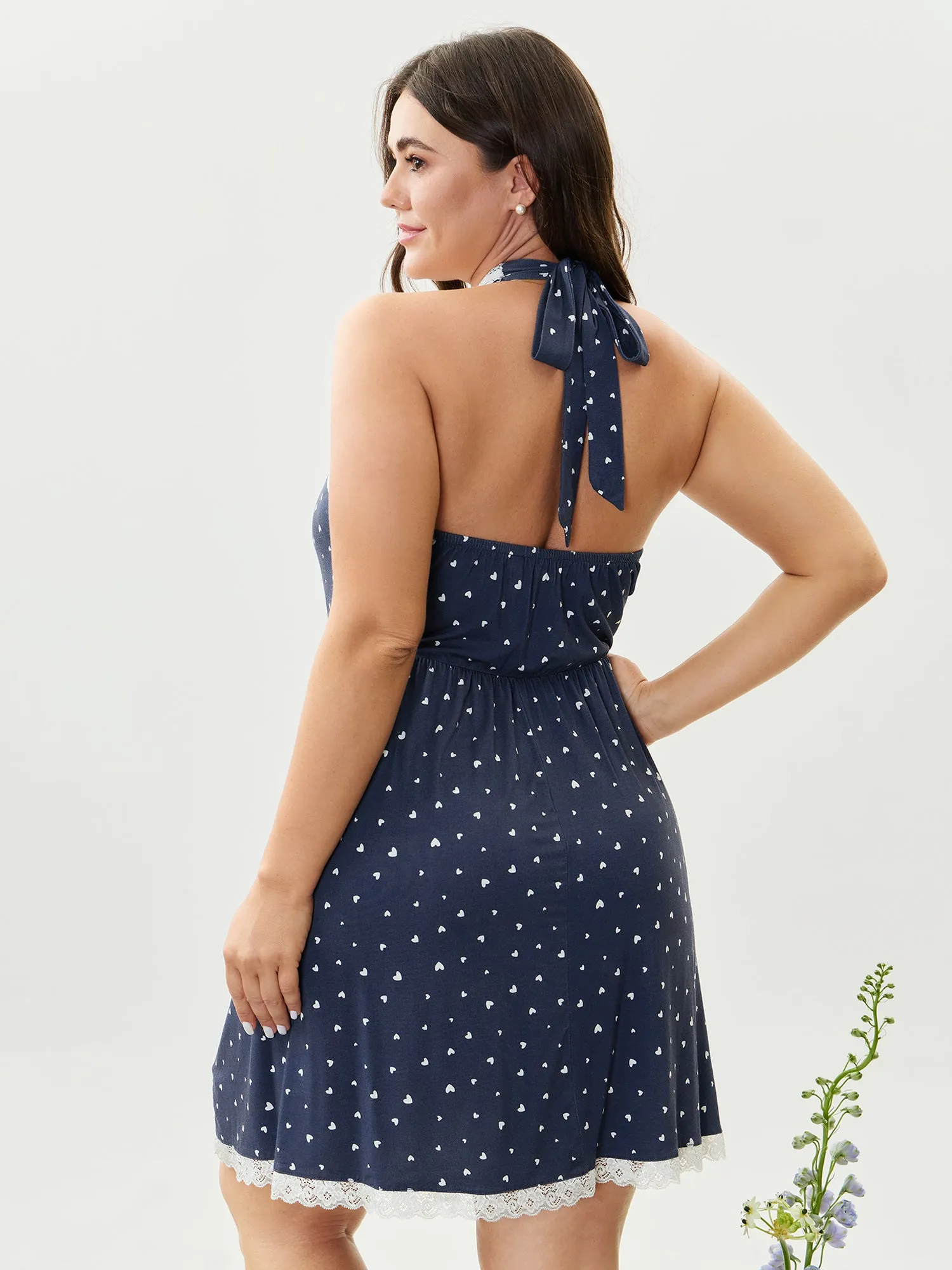 Stretchy Color Contrast Halter Neck Sleep Dress sold by Bloomchic product image thumbnail 5