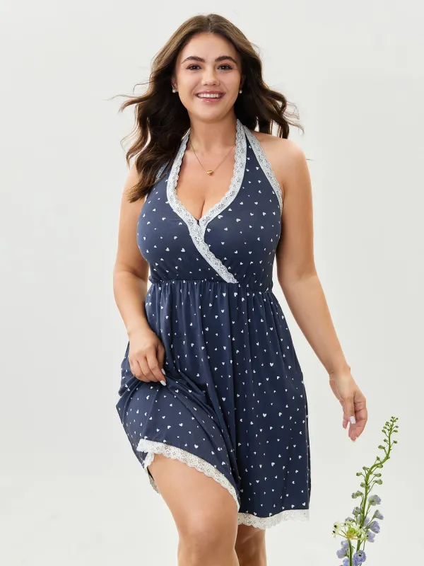 Stretchy Color Contrast Halter Neck Sleep Dress sold by Bloomchic