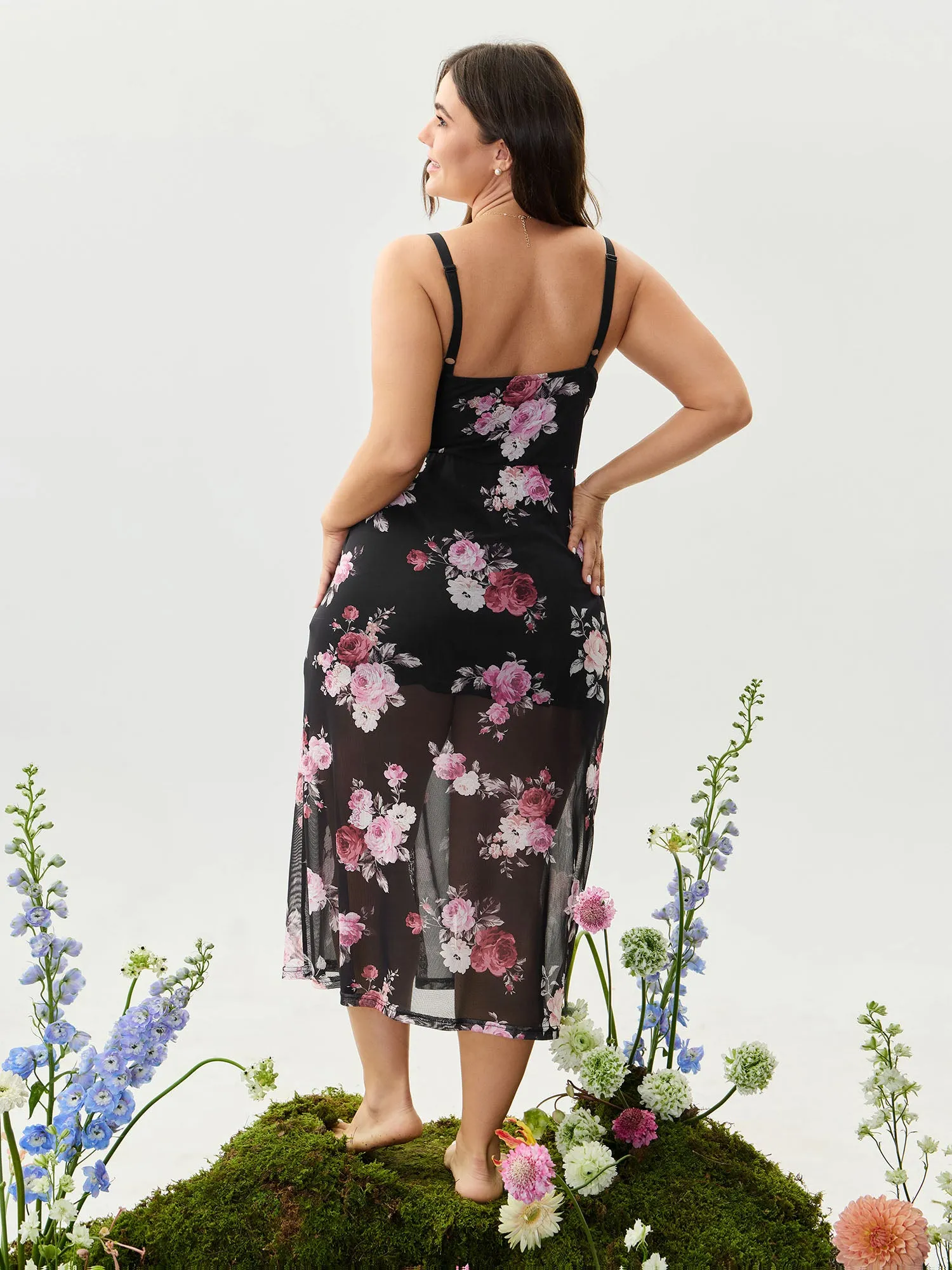 Romantic Floral Print High Slit Sleep Dress sold by Bloomchic product image thumbnail 4