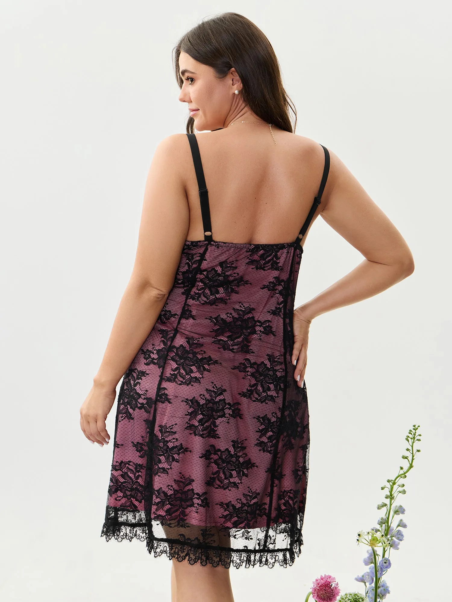 Floral Lace Trim Front-Tie Sleep Dress sold by Bloomchic product image thumbnail 4