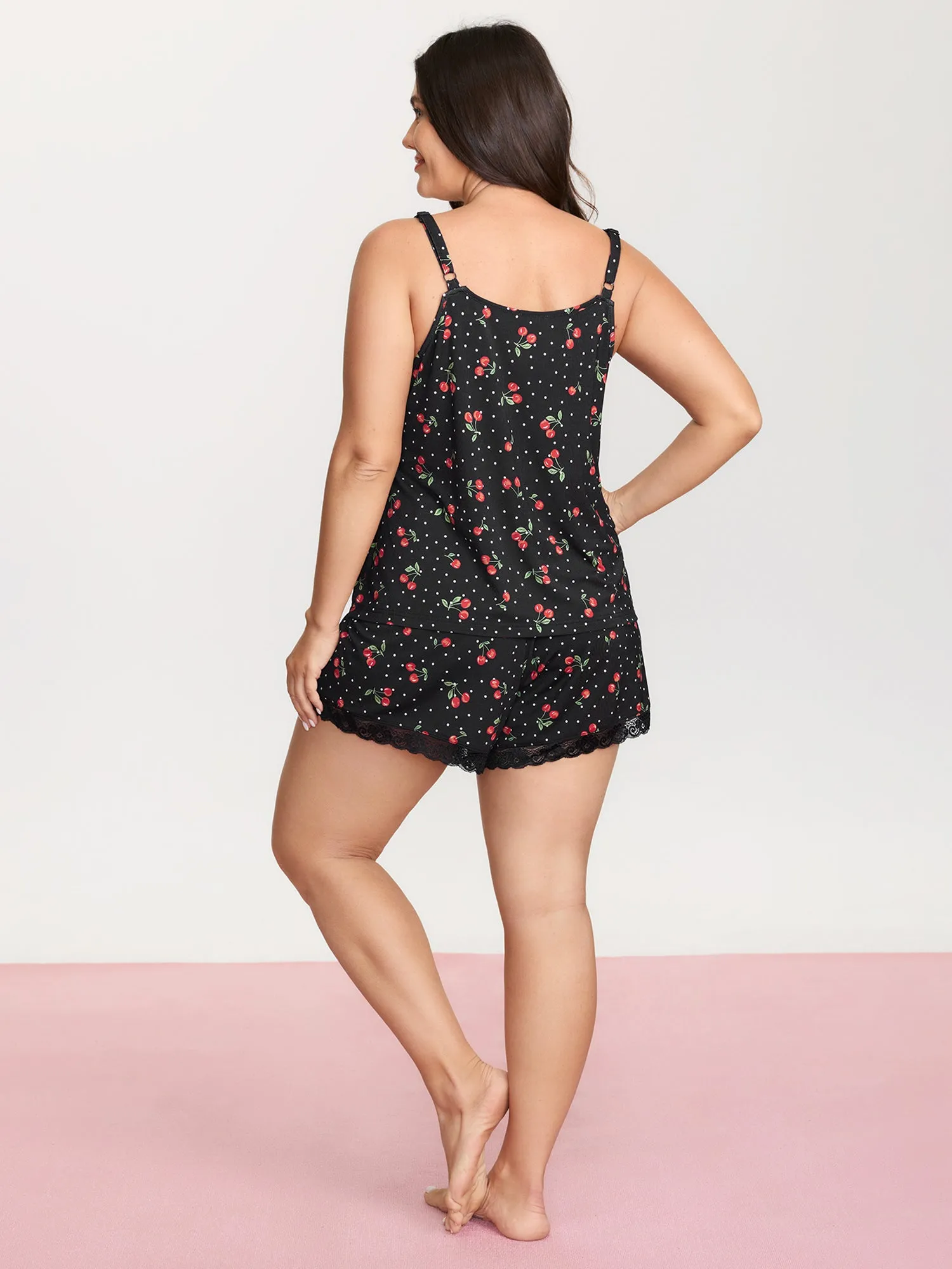 Supersoft Cherry Print Lace Trim Pockets Lounge Set sold by Bloomchic product image thumbnail 5