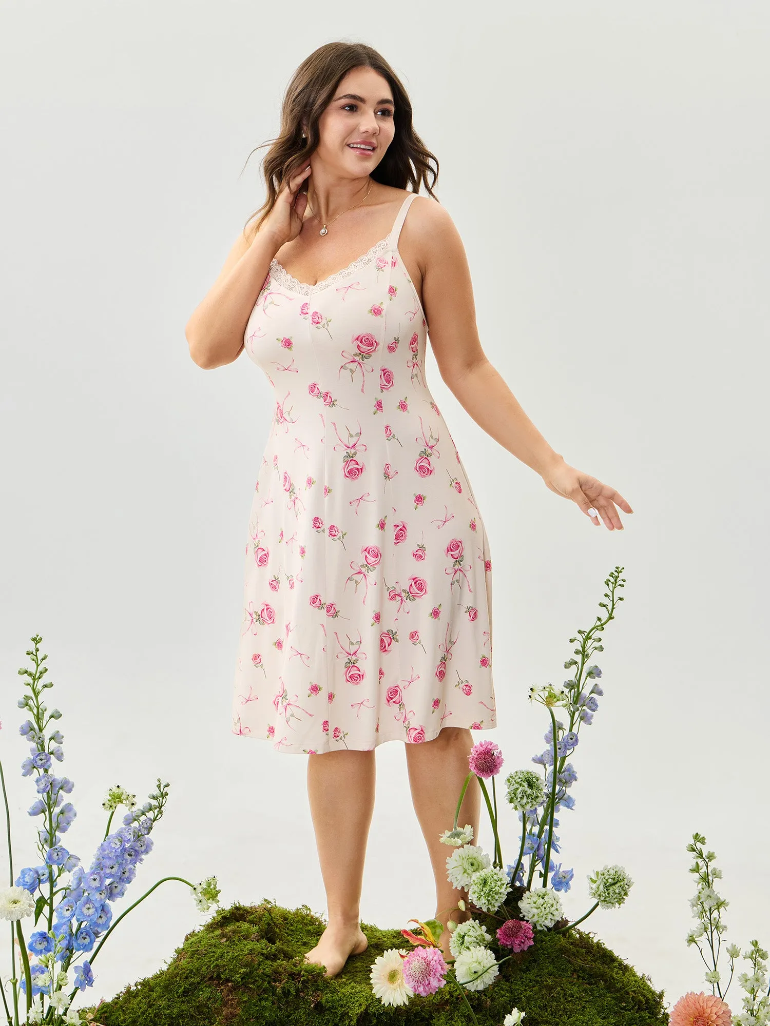 Supersoft Rosy Print Lace Sleep Dress sold by Bloomchic