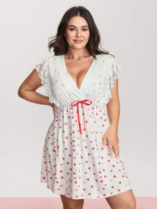 Heart Print Lace Trim Sleep Dress sold by Bloomchic