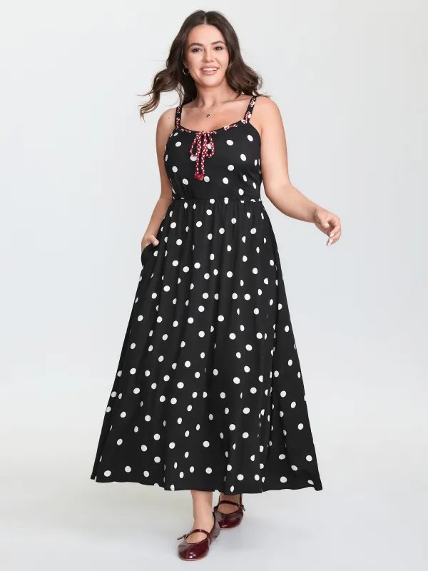Polka Dots Color Contrast Tie Midi Dress sold by Bloomchic