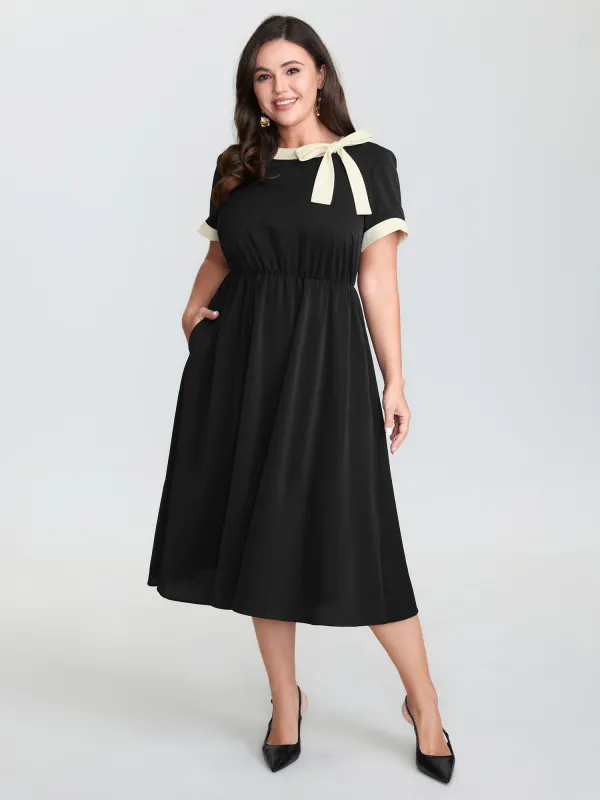 Bow Neckline Stretchy Waist Midi Dress sold by Bloomchic