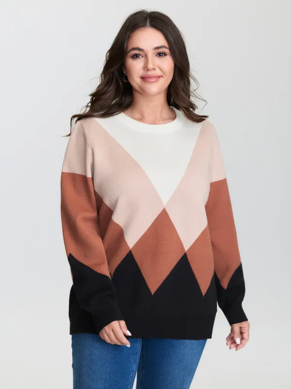 Diamond Colorblock Jacquard Pullover sold by Bloomchic