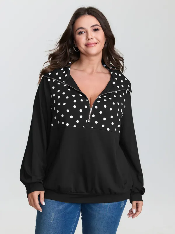 Stretchy Polka Dots Half-Zipper Sweatshirt sold by Bloomchic