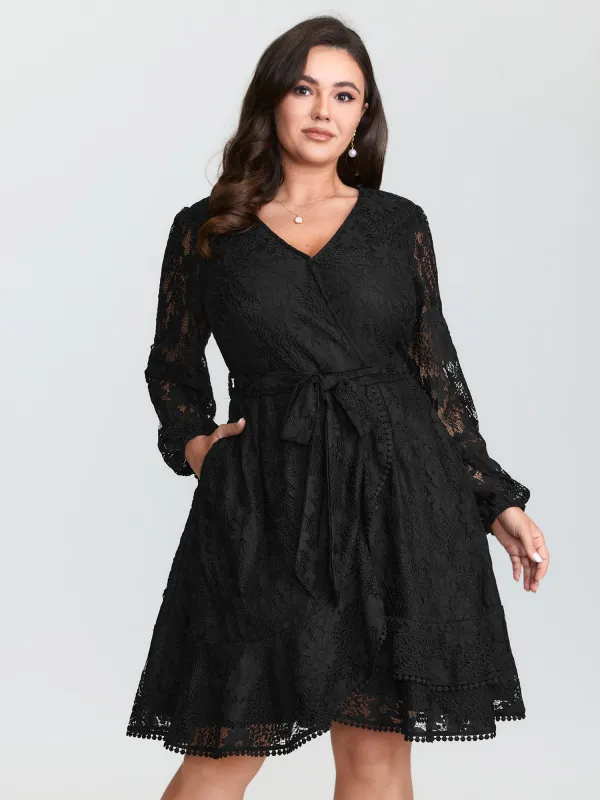 Floral Sheer Lace Waist-Tie Mini Dress sold by Bloomchic