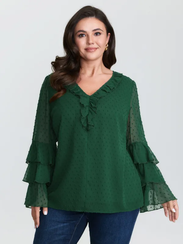 Chiffon Jacquard Layered Sleeve Blouse sold by Bloomchic