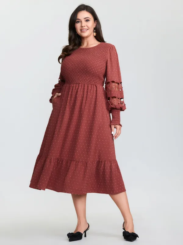 Cut-Out Lace Textured Pockets Midi Dress sold by Bloomchic