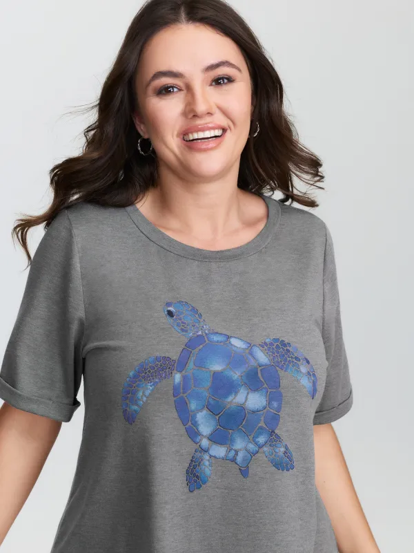 Supersoft Turtle Print Plain T-Shirt sold by Bloomchic