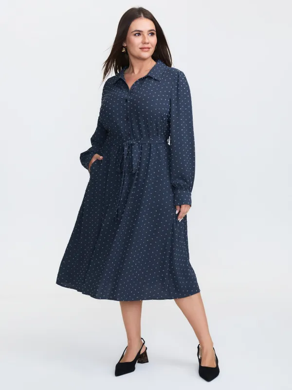 Textured Polka Dots Waist-Tie Midi Dress sold by Bloomchic