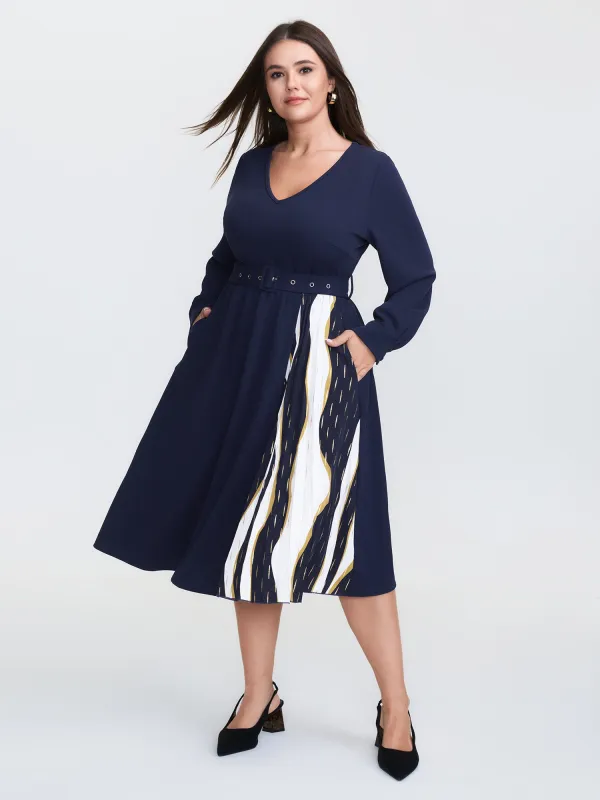 Tie-Dye Side Pleated Belted Midi Dress sold by Bloomchic