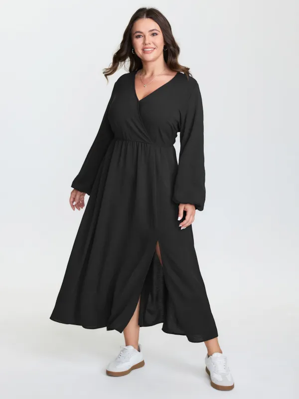 Wrap Neckline Slit Hem Flowy Maxi Dress sold by Bloomchic