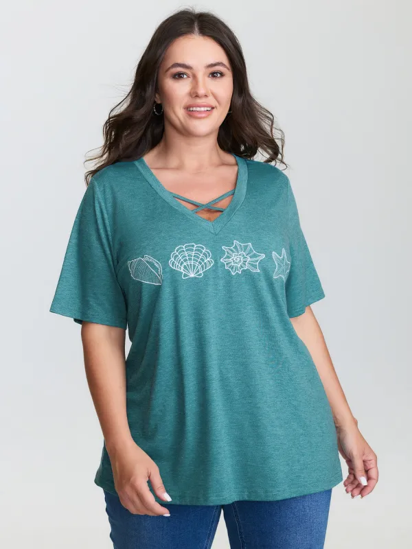 Supersoft Ocean Pattern Embroidered T-Shirt sold by Bloomchic