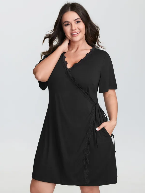 Lace Trim Side-Tie Pockets Sleep Dress sold by Bloomchic