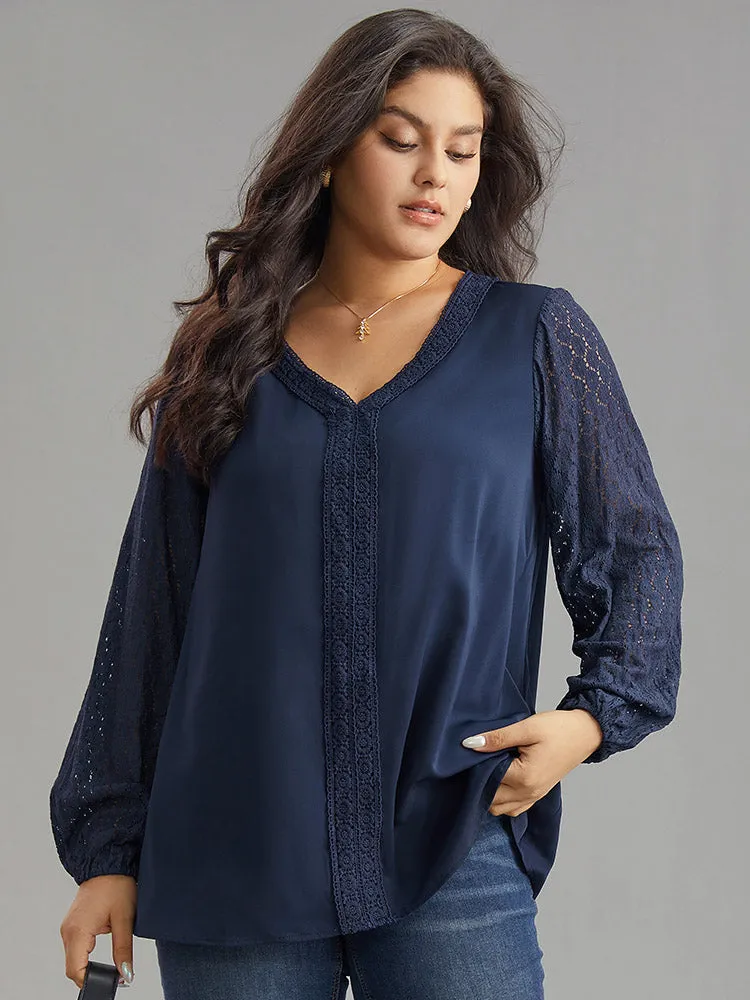 V Neck Guipure Lace Lantern Sleeve Blouse sold by Bloomchic product image thumbnail 5