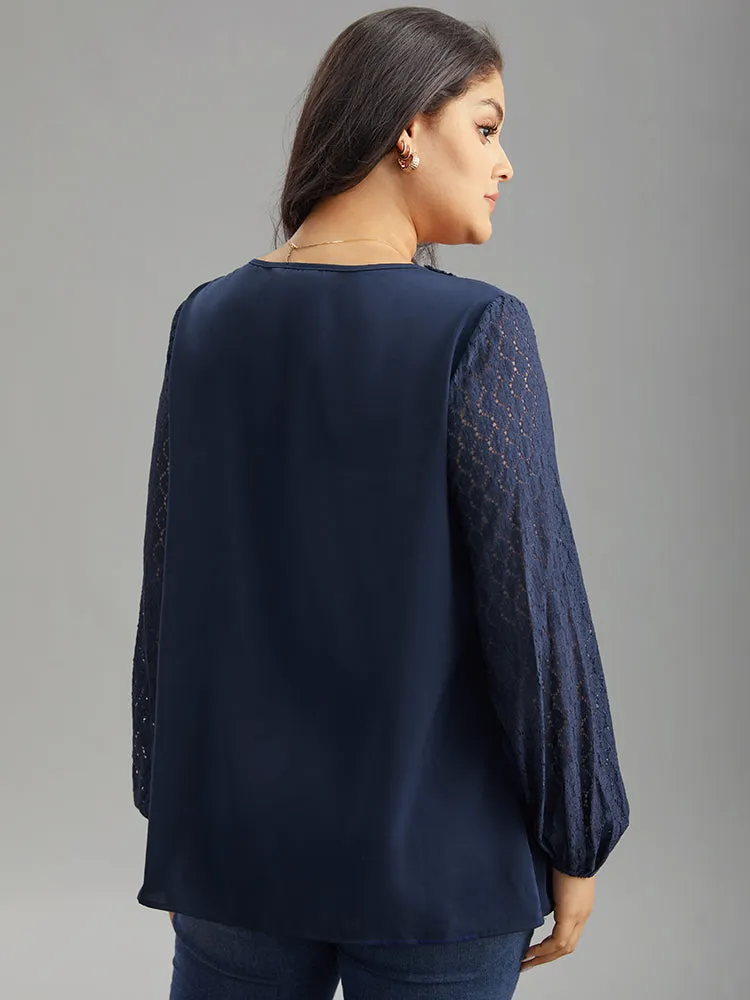 V Neck Guipure Lace Lantern Sleeve Blouse sold by Bloomchic product image thumbnail 2