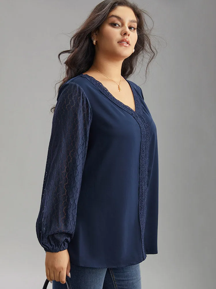 V Neck Guipure Lace Lantern Sleeve Blouse sold by Bloomchic product image thumbnail 3