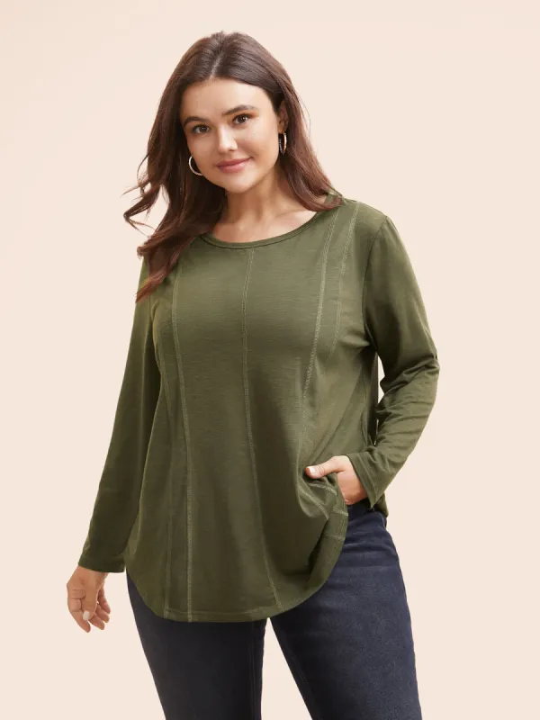 Solid Round Neck Topstitching T-shirt sold by Bloomchic