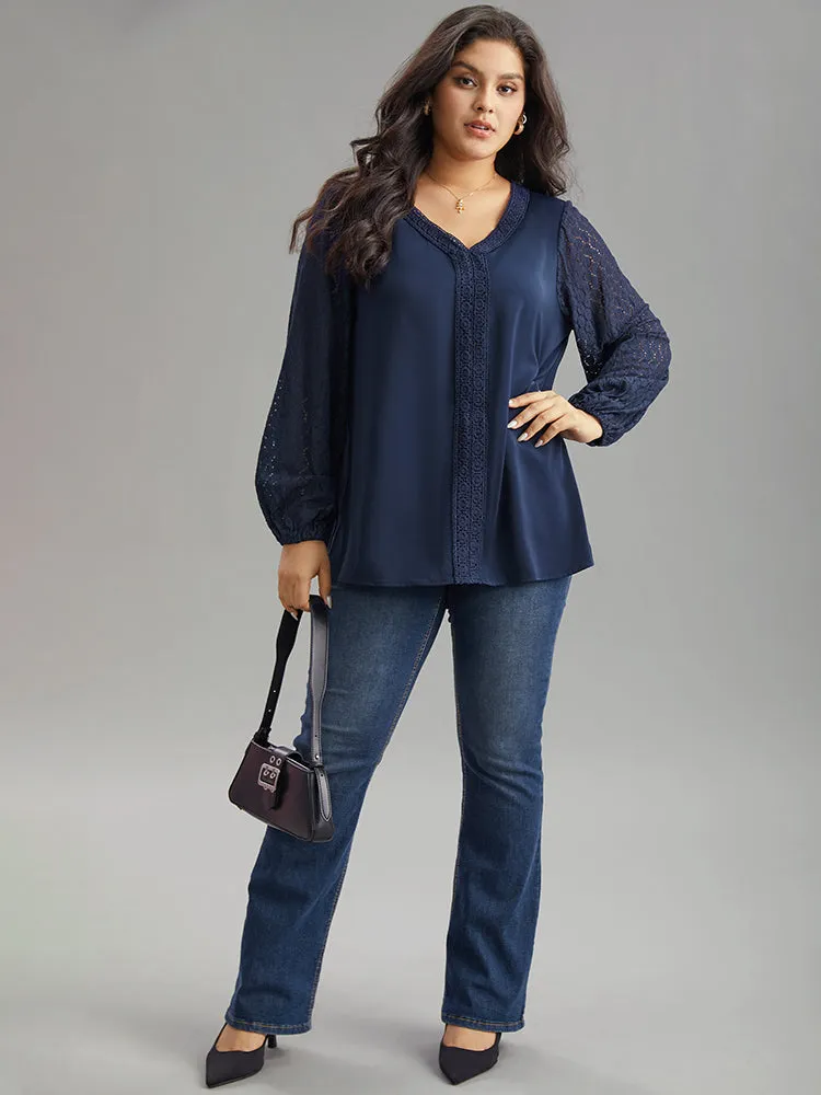 V Neck Guipure Lace Lantern Sleeve Blouse sold by Bloomchic product image thumbnail 4